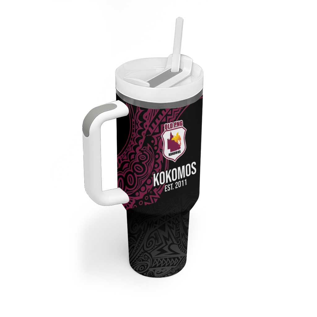 Queensland Papua New Guinea Custom Tumbler With Handle All Black Pacific PNG Tribal Style