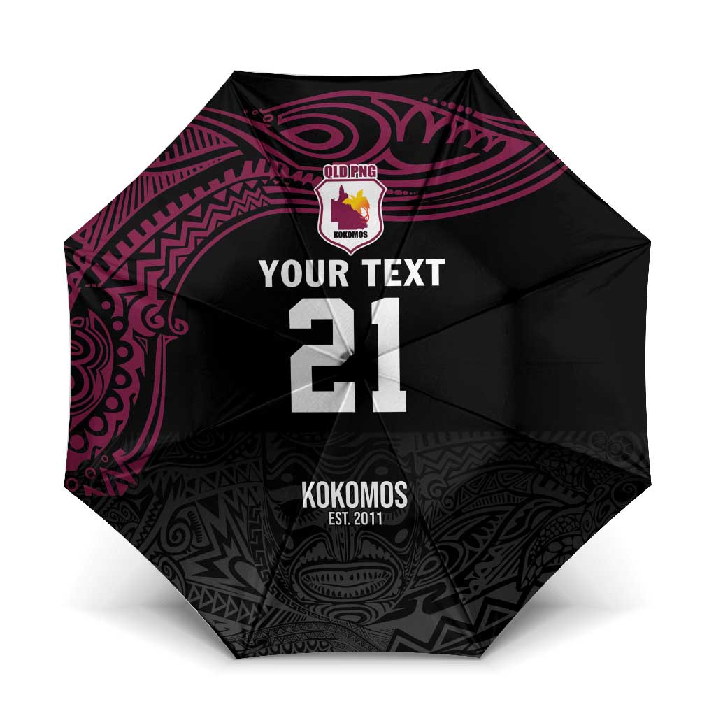 Queensland Papua New Guinea Custom Umbrella All Black Pacific PNG Tribal Style - Polynesian Pride