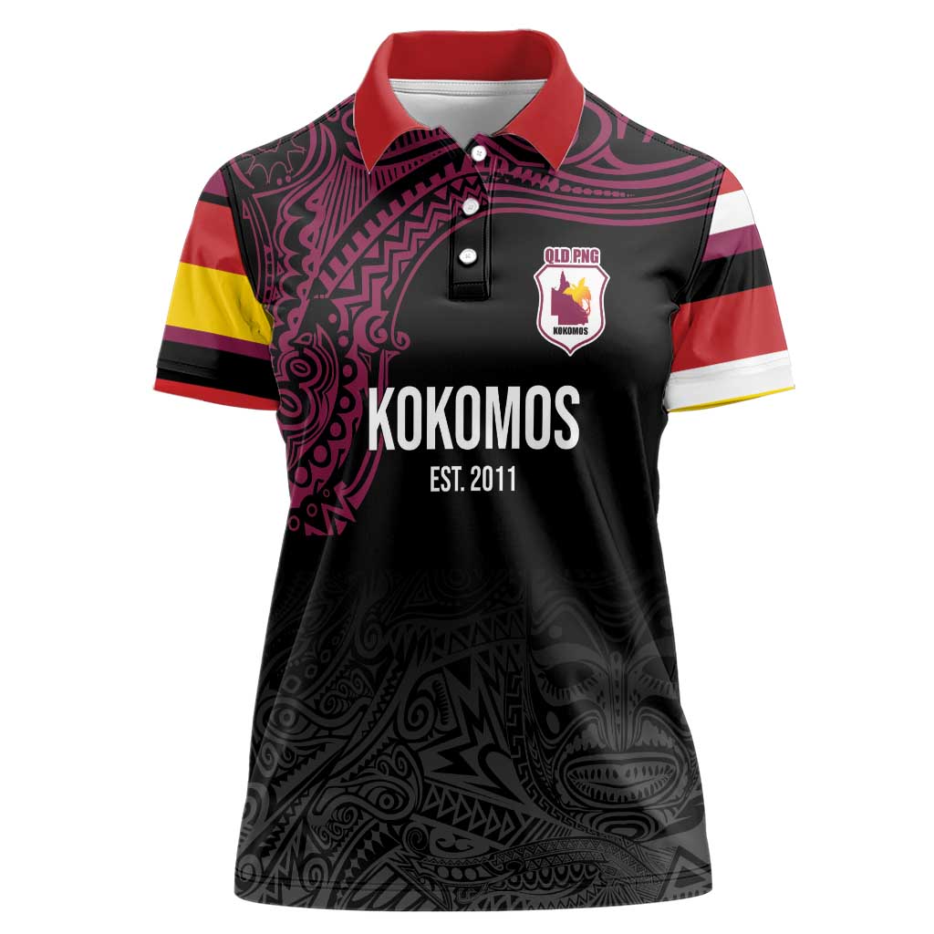 Queensland Papua New Guinea Custom Women Polo Shirt All Black Pacific PNG Tribal Style LT9 Female Black - Polynesian Pride