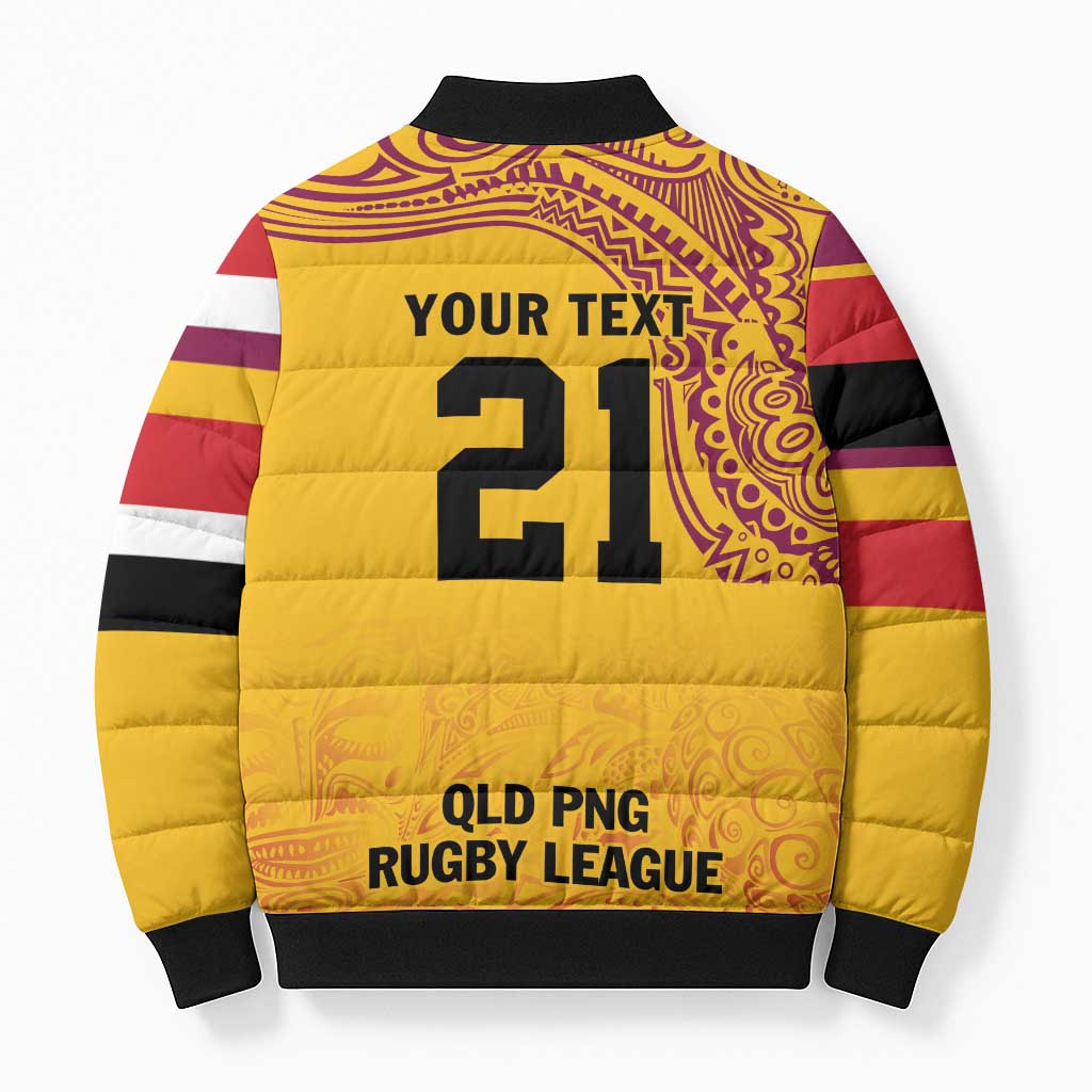 Queensland Papua New Guinea Custom Bomber Puffer Jacket All Gold Pacific PNG Tribal Style - Polynesian Pride