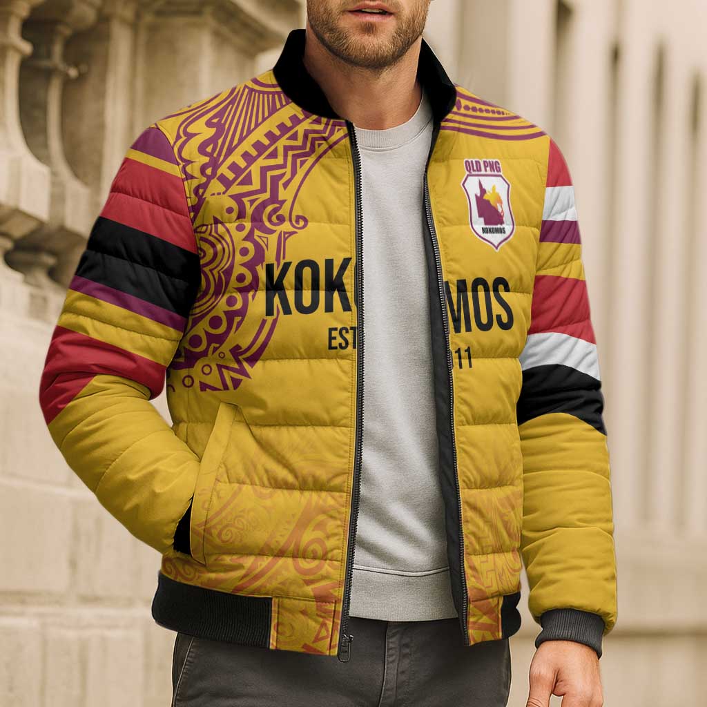 Queensland Papua New Guinea Custom Bomber Puffer Jacket All Gold Pacific PNG Tribal Style - Polynesian Pride