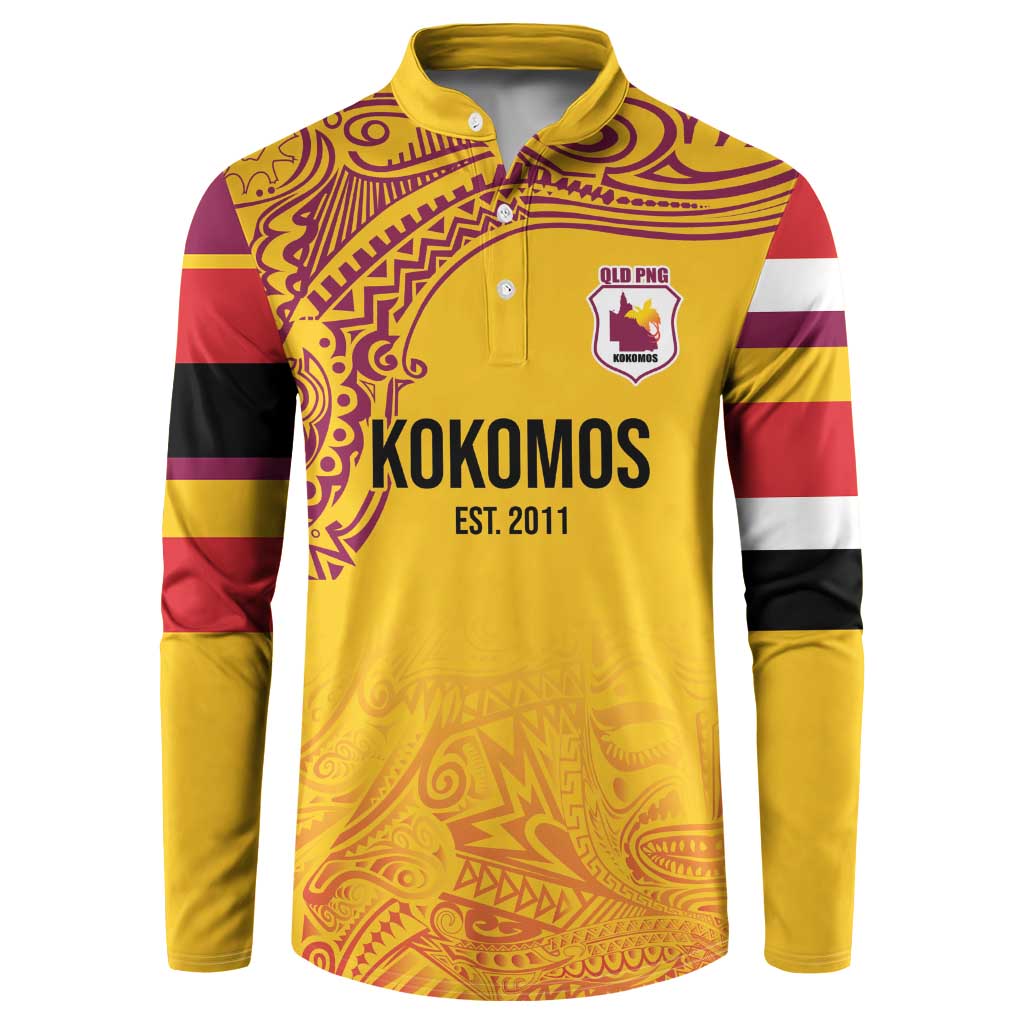 Queensland Papua New Guinea Custom Button Sweatshirt All Gold Pacific PNG Tribal Style