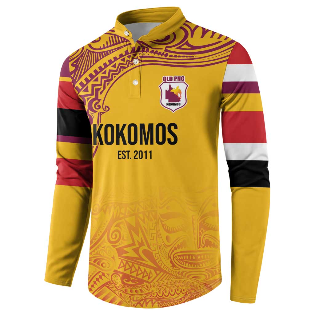 Queensland Papua New Guinea Custom Button Sweatshirt All Gold Pacific PNG Tribal Style