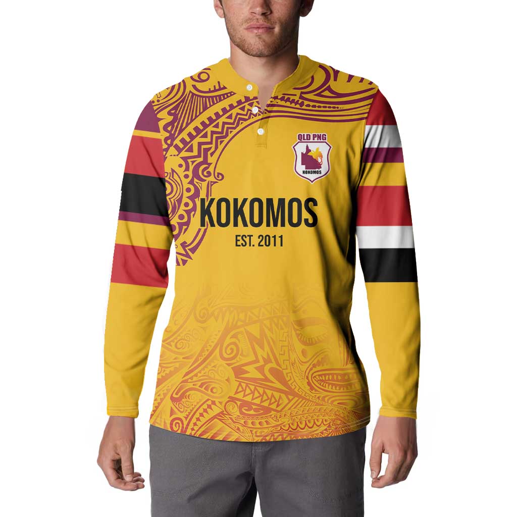 Queensland Papua New Guinea Custom Button Sweatshirt All Gold Pacific PNG Tribal Style