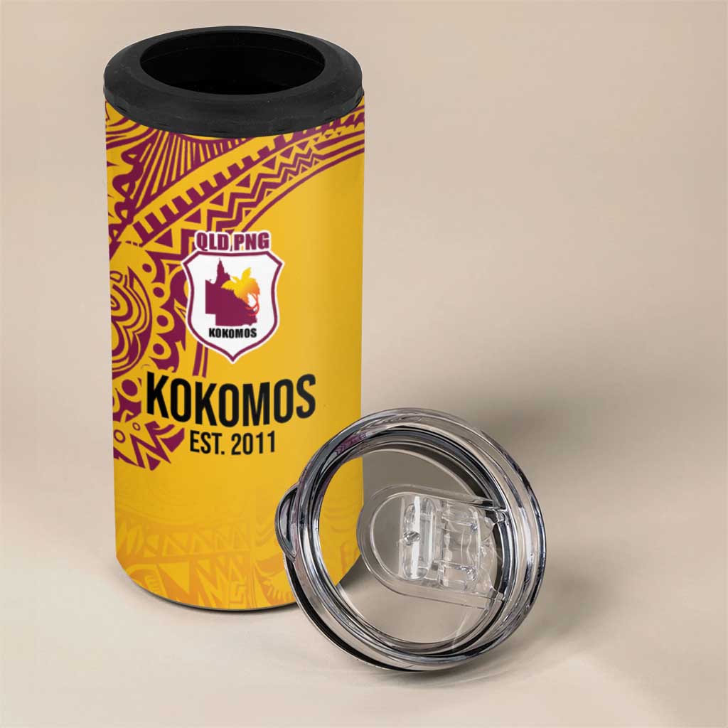 Queensland Papua New Guinea Custom 4 in 1 Can Cooler Tumbler All Gold Pacific PNG Tribal Style LT9 - Polynesian Pride