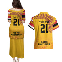 Queensland Papua New Guinea Custom Couples Matching Puletasi and Hawaiian Shirt All Gold Pacific PNG Tribal Style