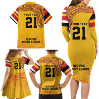 Queensland Papua New Guinea Custom Family Matching Long Sleeve Bodycon Dress and Hawaiian Shirt All Gold Pacific PNG Tribal Style LT9 - Polynesian Pride
