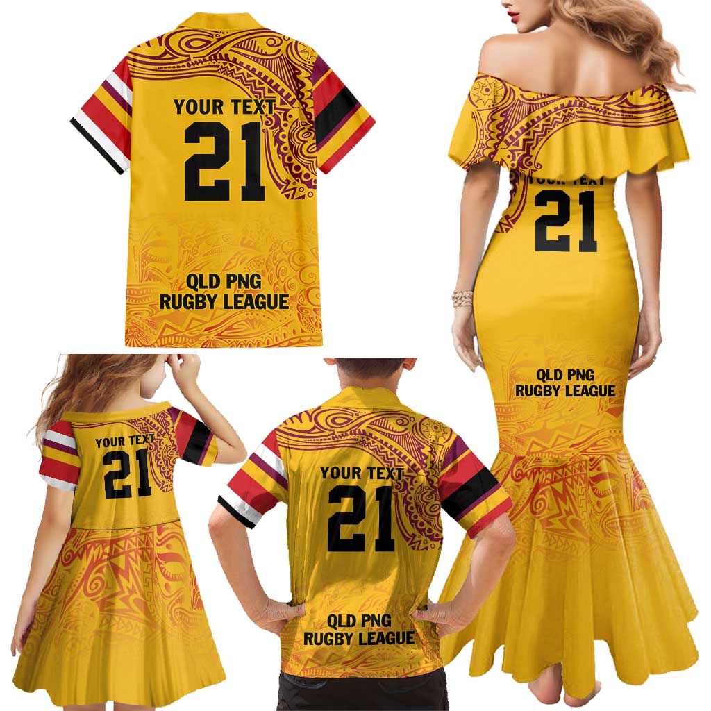 Queensland Papua New Guinea Custom Family Matching Mermaid Dress and Hawaiian Shirt All Gold Pacific PNG Tribal Style LT9 - Polynesian Pride