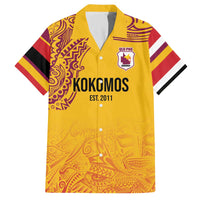 Queensland Papua New Guinea Custom Family Matching Off The Shoulder Long Sleeve Dress and Hawaiian Shirt All Gold Pacific PNG Tribal Style