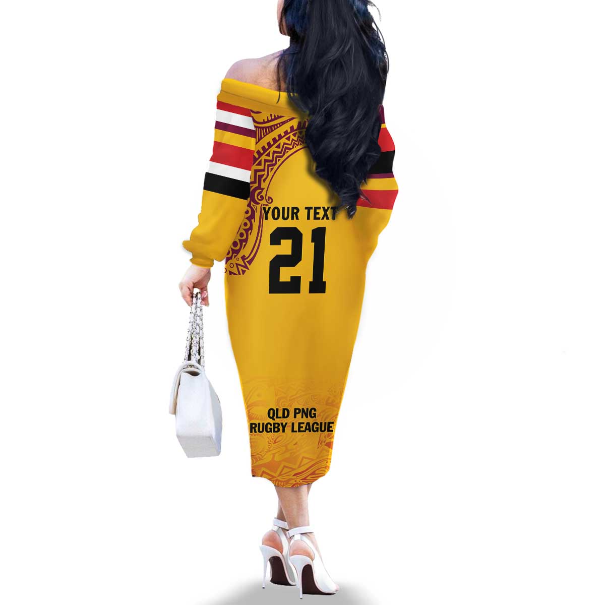 Queensland Papua New Guinea Custom Family Matching Off The Shoulder Long Sleeve Dress and Hawaiian Shirt All Gold Pacific PNG Tribal Style