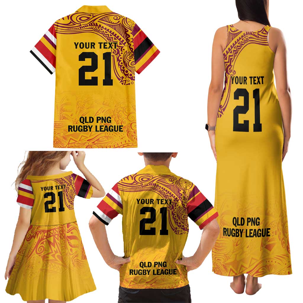 Queensland Papua New Guinea Custom Family Matching Tank Maxi Dress and Hawaiian Shirt All Gold Pacific PNG Tribal Style LT9 - Polynesian Pride