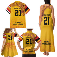 Queensland Papua New Guinea Custom Family Matching Tank Maxi Dress and Hawaiian Shirt All Gold Pacific PNG Tribal Style LT9 - Polynesian Pride