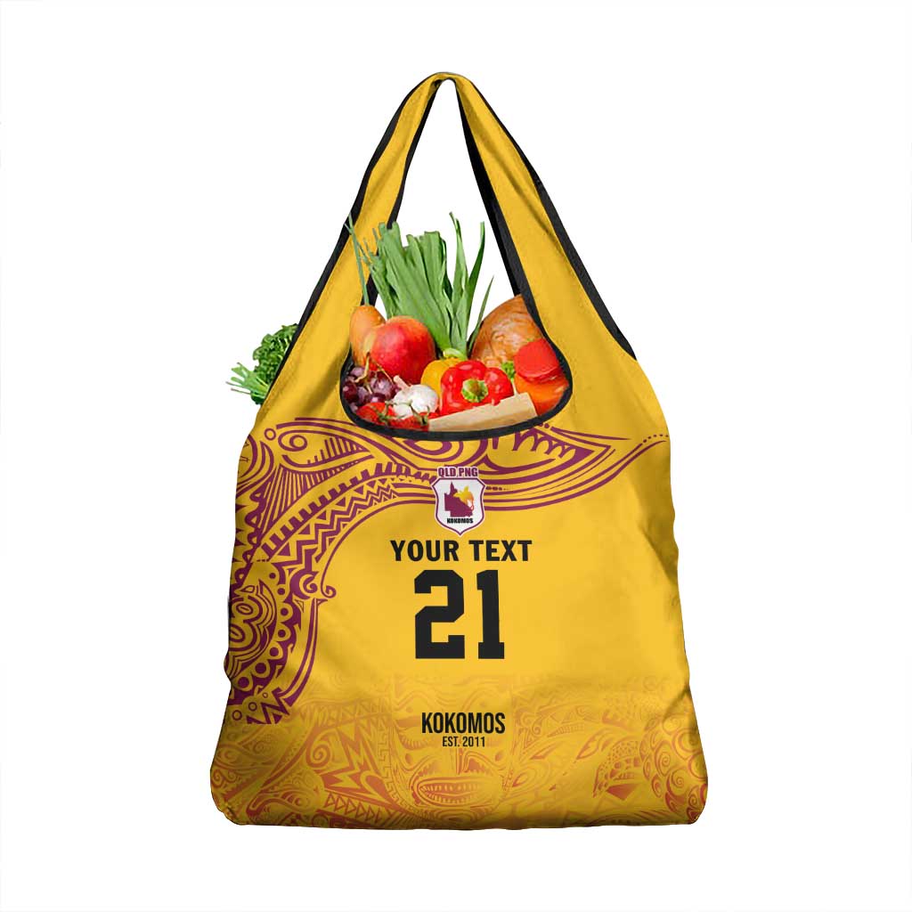 Queensland Papua New Guinea Custom Grocery Bag All Gold Pacific PNG Tribal Style