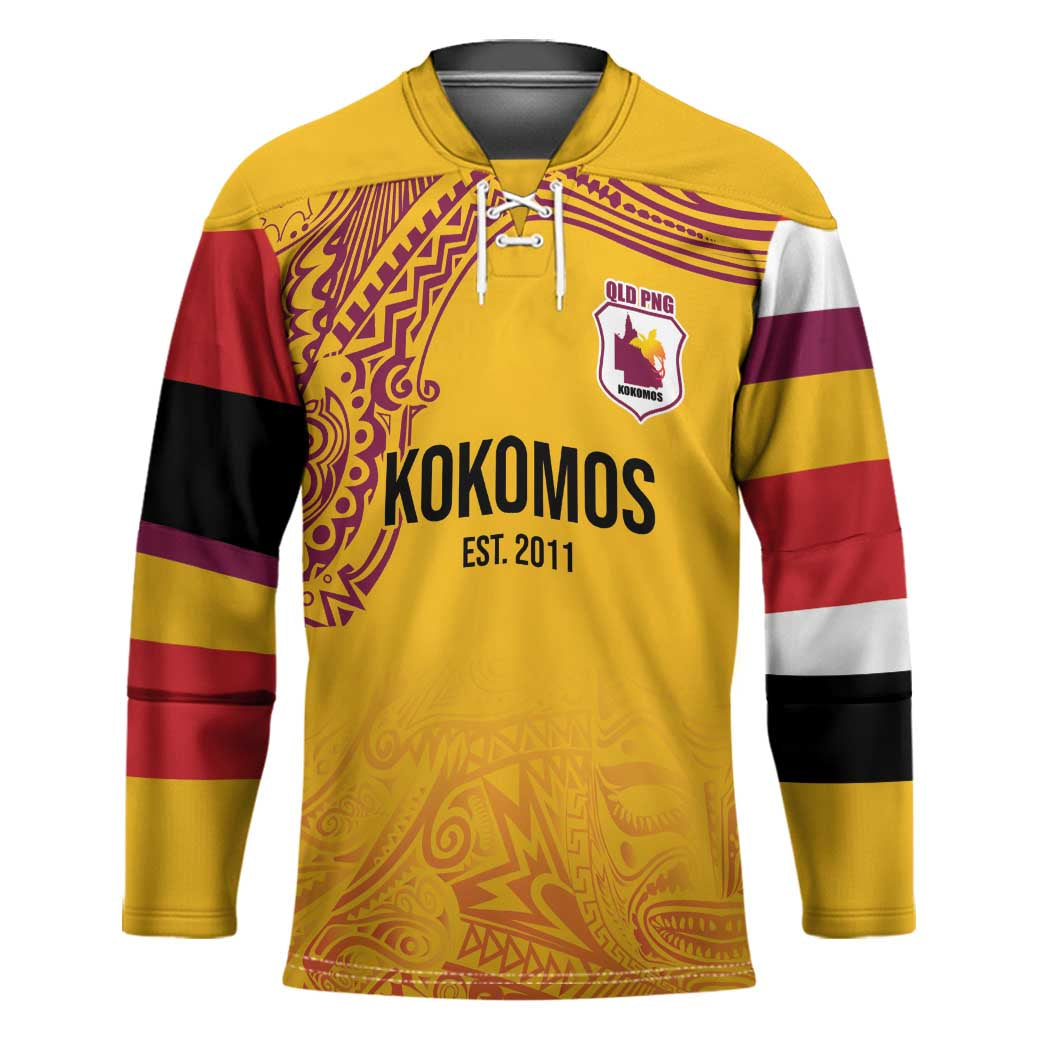 Queensland Papua New Guinea Custom Hockey Jersey All Gold Pacific PNG Tribal Style - Polynesian Pride