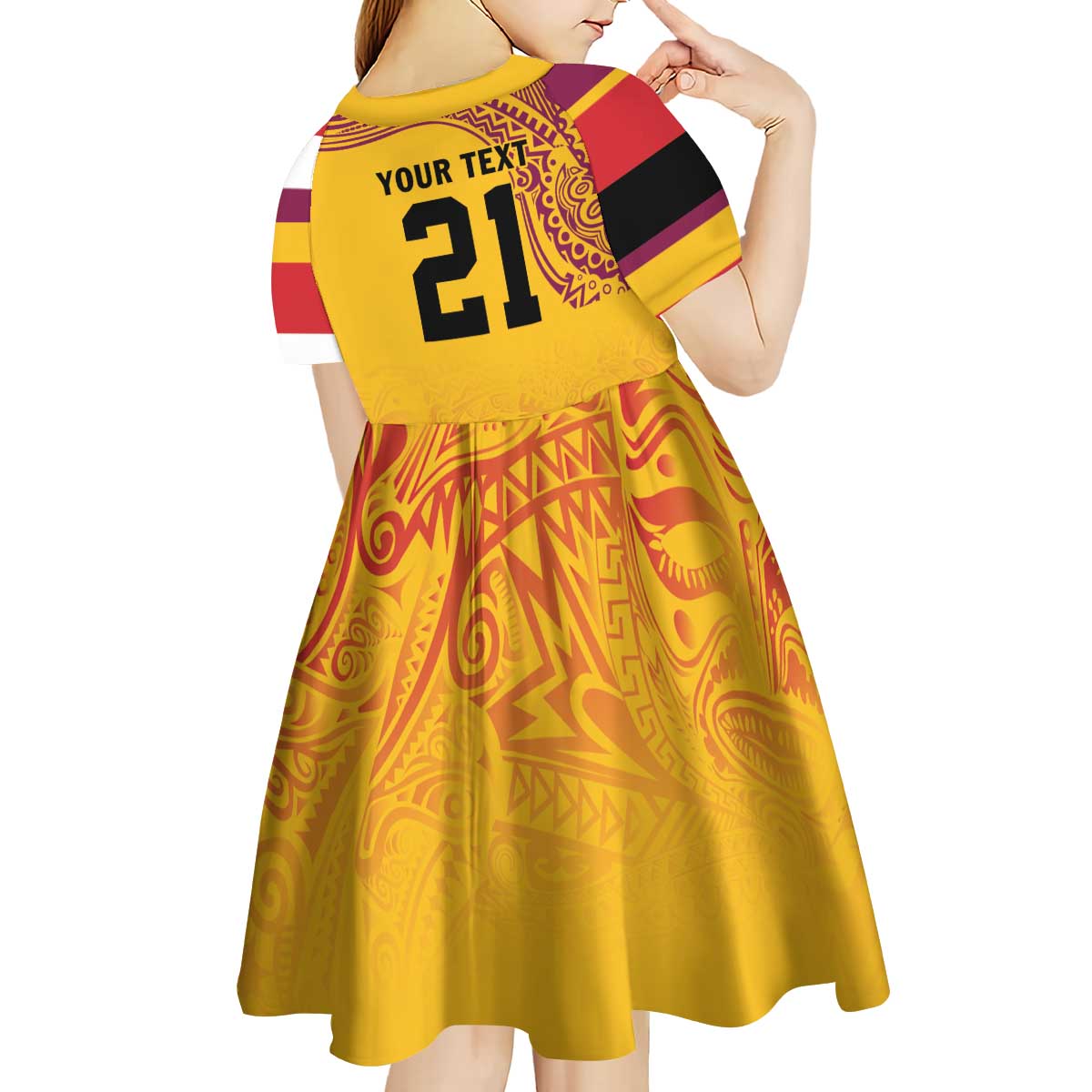 Queensland Papua New Guinea Custom Kid Short Sleeve Dress All Gold Pacific PNG Tribal Style