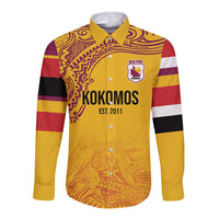 Queensland Papua New Guinea Custom Long Sleeve Button Shirt All Gold Pacific PNG Tribal Style