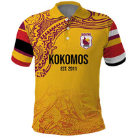 Queensland Papua New Guinea Custom Polo Shirt All Gold Pacific PNG Tribal Style