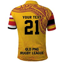 Queensland Papua New Guinea Custom Polo Shirt All Gold Pacific PNG Tribal Style
