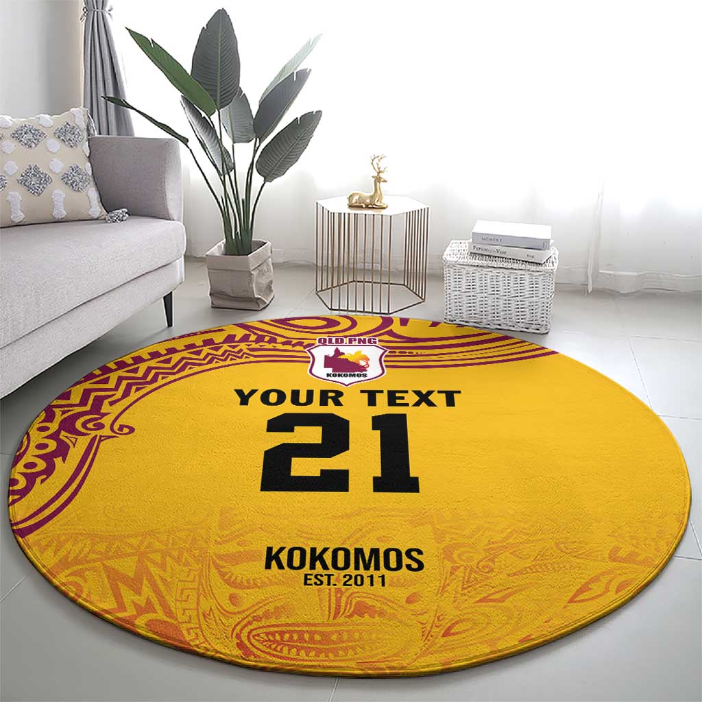 Queensland Papua New Guinea Custom Round Carpet All Gold Pacific PNG Tribal Style LT9 - Polynesian Pride