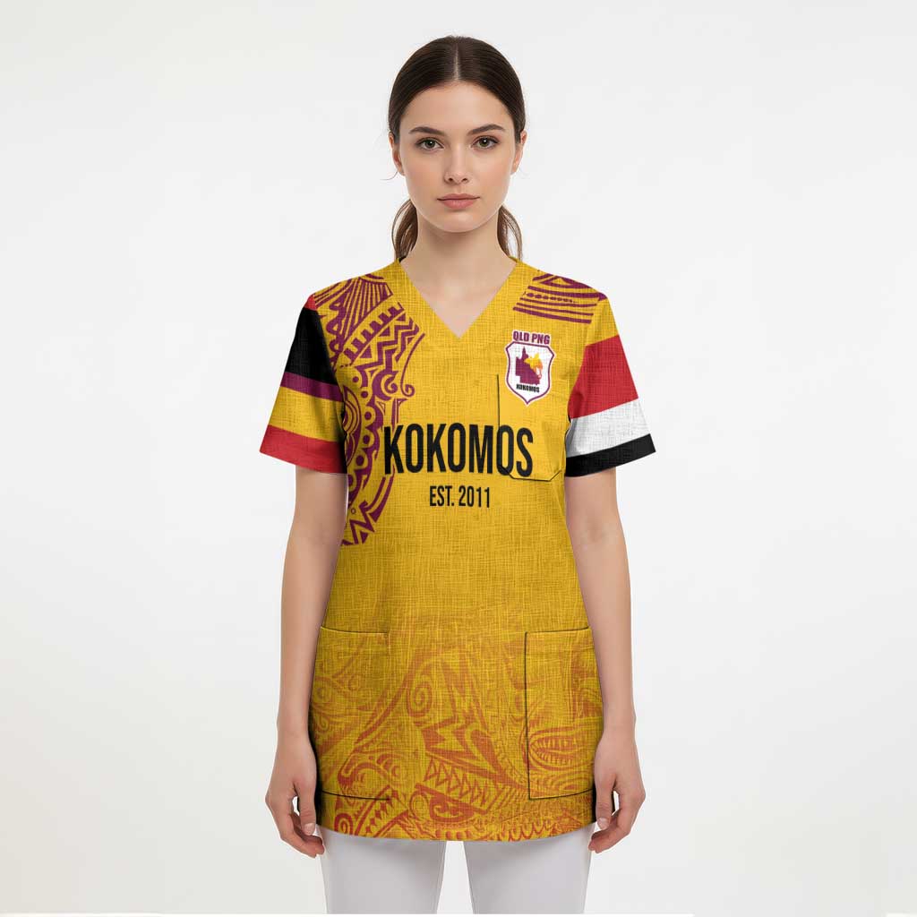 Queensland Papua New Guinea Custom Scrub Top All Gold Pacific PNG Tribal Style - Polynesian Pride