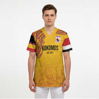 Queensland Papua New Guinea Custom Scrub Top All Gold Pacific PNG Tribal Style - Polynesian Pride