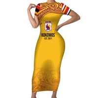 Queensland Papua New Guinea Custom Short Sleeve Bodycon Dress All Gold Pacific PNG Tribal Style LT9 Long Dress Gold - Polynesian Pride