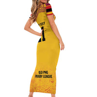 Queensland Papua New Guinea Custom Short Sleeve Bodycon Dress All Gold Pacific PNG Tribal Style LT9 - Polynesian Pride