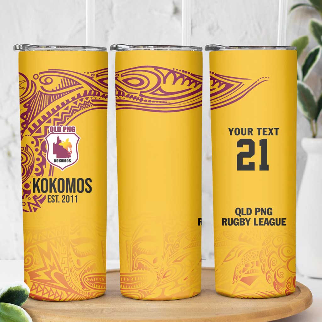 Queensland Papua New Guinea Custom Skinny Tumbler All Gold Pacific PNG Tribal Style LT9 - Polynesian Pride