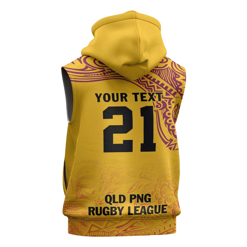 Queensland Papua New Guinea Custom Sleeveless Hoodie All Gold Pacific PNG Tribal Style LT9 - Polynesian Pride