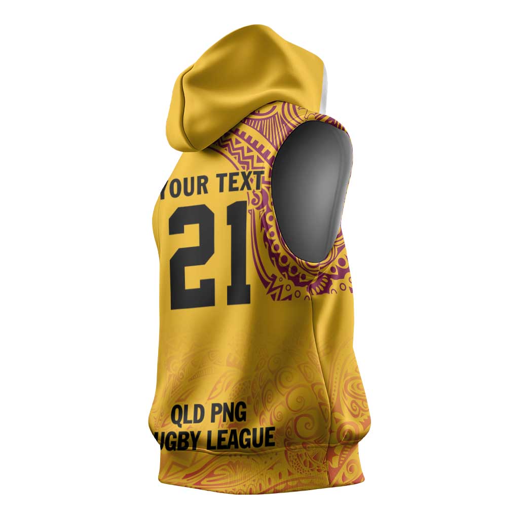 Queensland Papua New Guinea Custom Sleeveless Hoodie All Gold Pacific PNG Tribal Style LT9 - Polynesian Pride