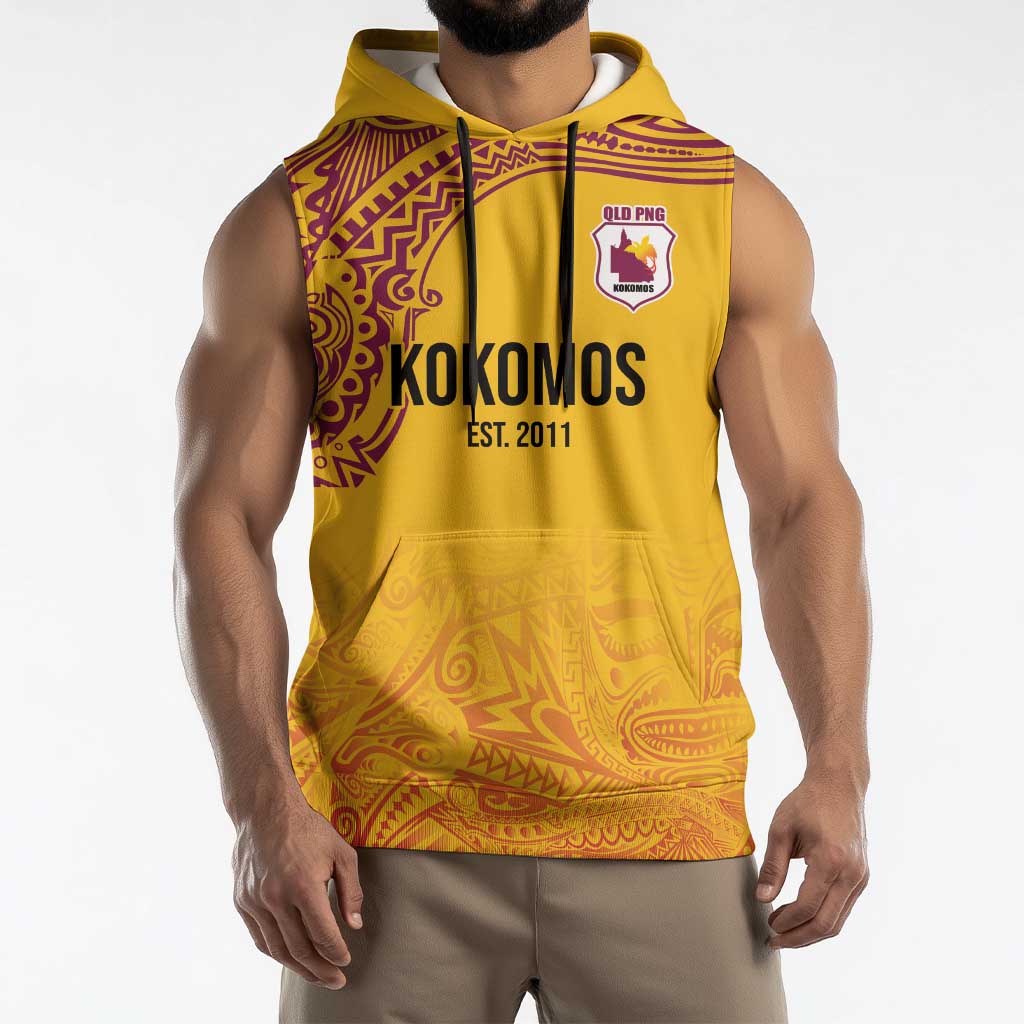 Queensland Papua New Guinea Custom Sleeveless Hoodie All Gold Pacific PNG Tribal Style LT9 - Polynesian Pride