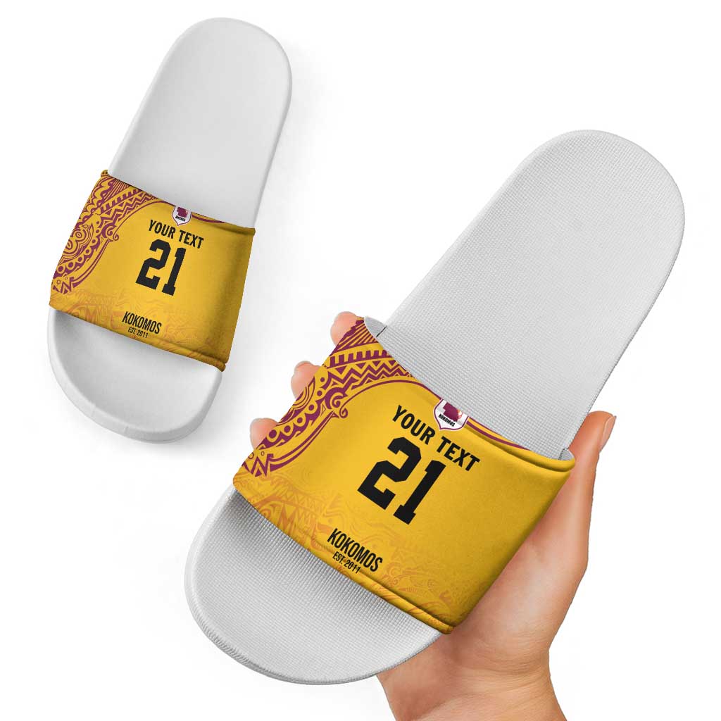 Queensland Papua New Guinea Custom Slide Sandals All Gold Pacific PNG Tribal Style - Polynesian Pride