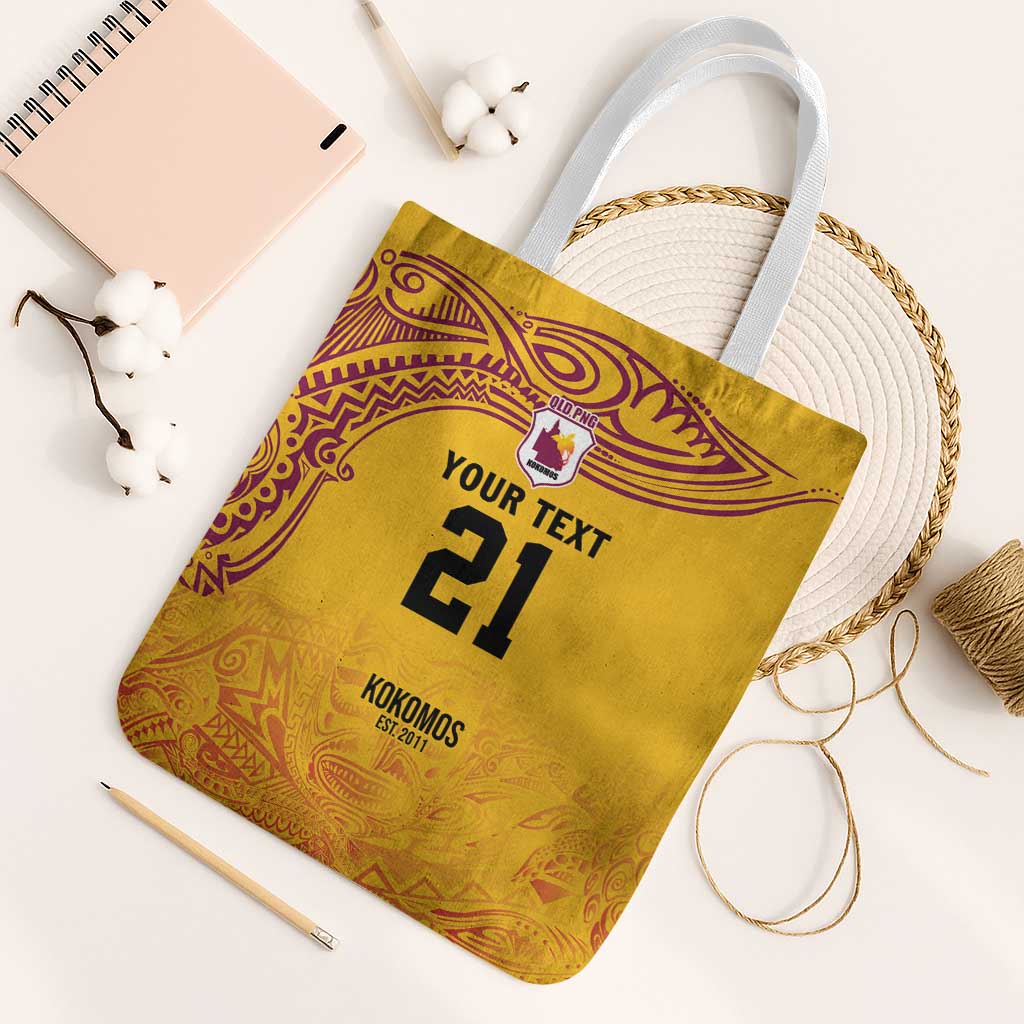 Queensland Papua New Guinea Custom Tote Bag All Gold Pacific PNG Tribal Style - Polynesian Pride