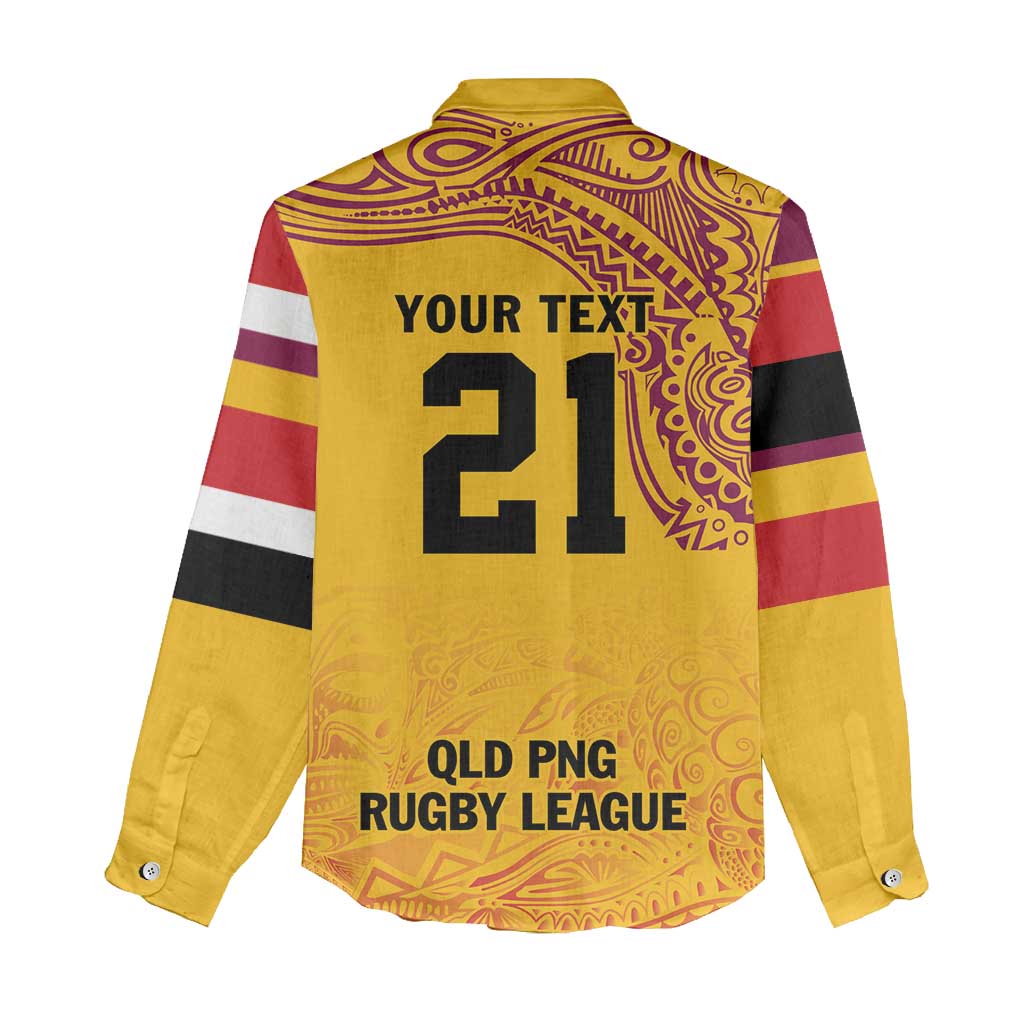 Queensland Papua New Guinea Custom Women Casual Shirt All Gold Pacific PNG Tribal Style