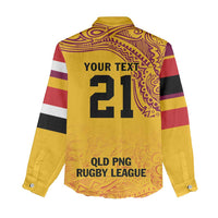 Queensland Papua New Guinea Custom Women Casual Shirt All Gold Pacific PNG Tribal Style