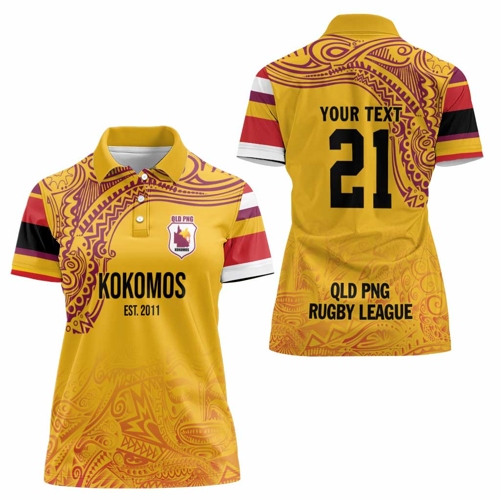 Queensland Papua New Guinea Custom Women Polo Shirt All Gold Pacific PNG Tribal Style LT9 - Polynesian Pride