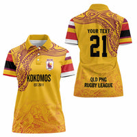 Queensland Papua New Guinea Custom Women Polo Shirt All Gold Pacific PNG Tribal Style LT9 - Polynesian Pride