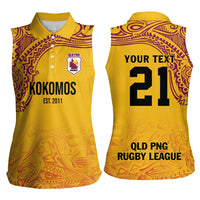Queensland Papua New Guinea Custom Women Sleeveless Polo Shirt All Gold Pacific PNG Tribal Style