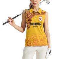 Queensland Papua New Guinea Custom Women Sleeveless Polo Shirt All Gold Pacific PNG Tribal Style