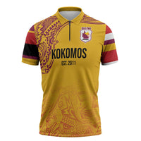 Queensland Papua New Guinea Custom Zipper Polo Shirt All Gold Pacific PNG Tribal Style LT9 Gold - Polynesian Pride