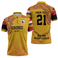 Queensland Papua New Guinea Custom Zipper Polo Shirt All Gold Pacific PNG Tribal Style LT9 - Polynesian Pride