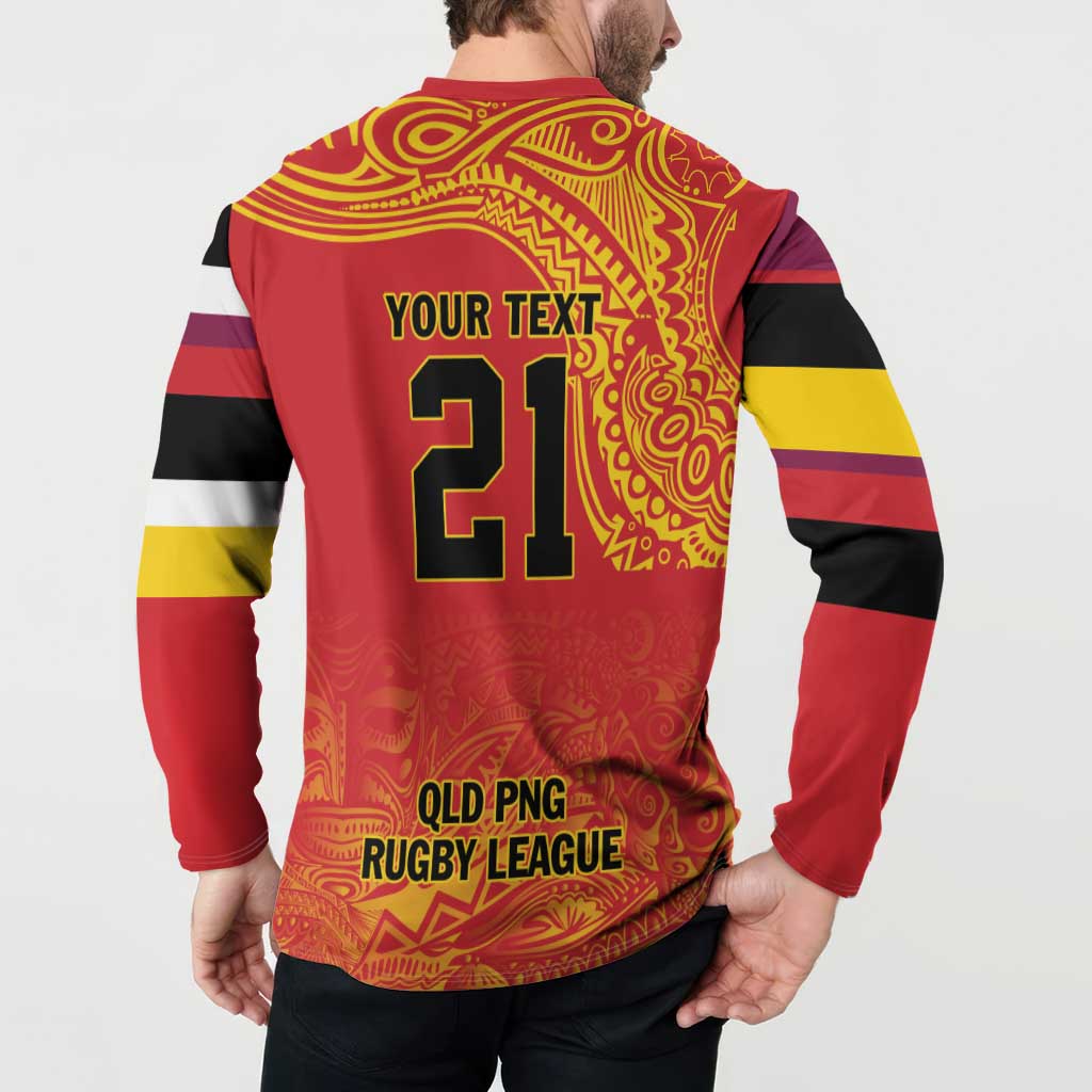 Queensland Papua New Guinea Custom Button Sweatshirt All Red Pacific PNG Tribal Style
