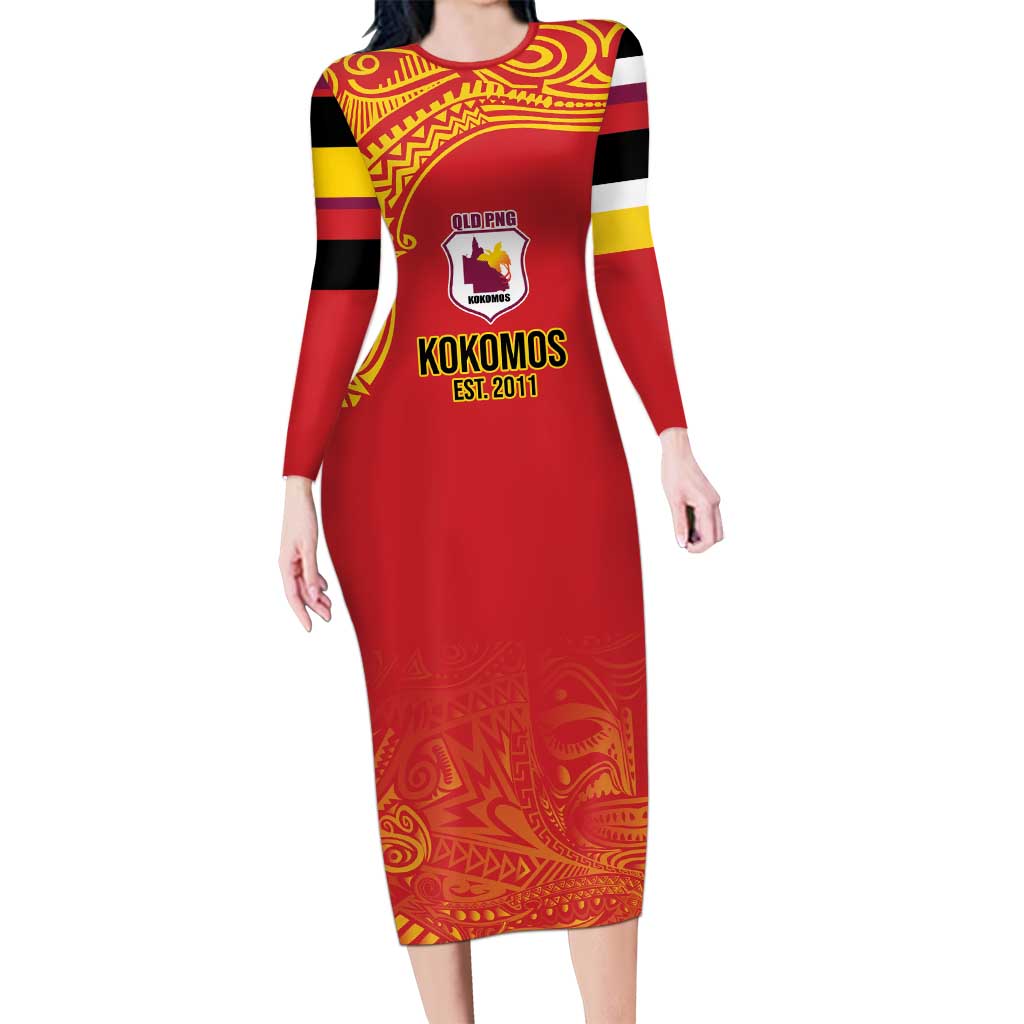 Queensland Papua New Guinea Custom Family Matching Long Sleeve Bodycon Dress and Hawaiian Shirt All Red Pacific PNG Tribal Style LT9 Mom's Dress Red - Polynesian Pride