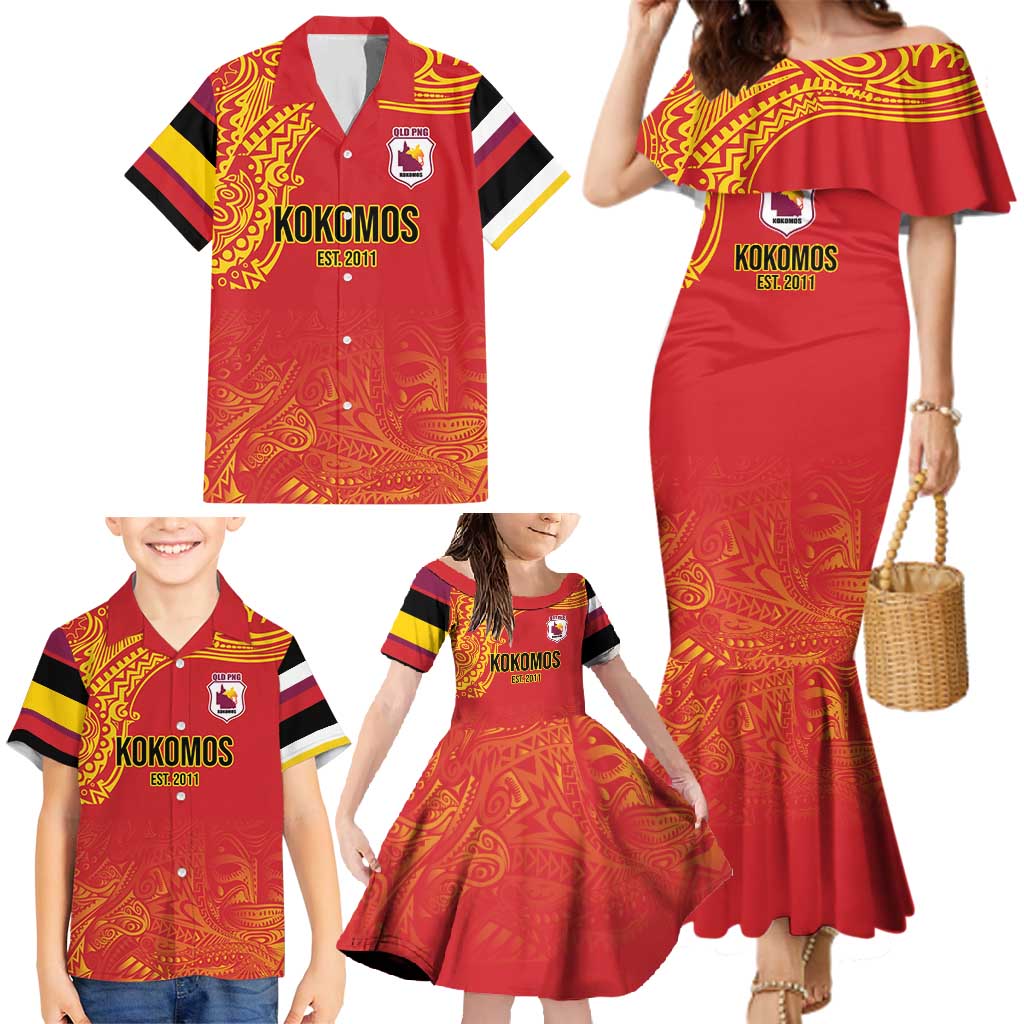 Queensland Papua New Guinea Custom Family Matching Mermaid Dress and Hawaiian Shirt All Red Pacific PNG Tribal Style LT9 - Polynesian Pride