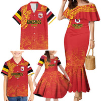 Queensland Papua New Guinea Custom Family Matching Mermaid Dress and Hawaiian Shirt All Red Pacific PNG Tribal Style LT9 - Polynesian Pride