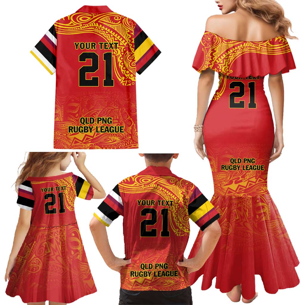 Queensland Papua New Guinea Custom Family Matching Mermaid Dress and Hawaiian Shirt All Red Pacific PNG Tribal Style LT9 - Polynesian Pride