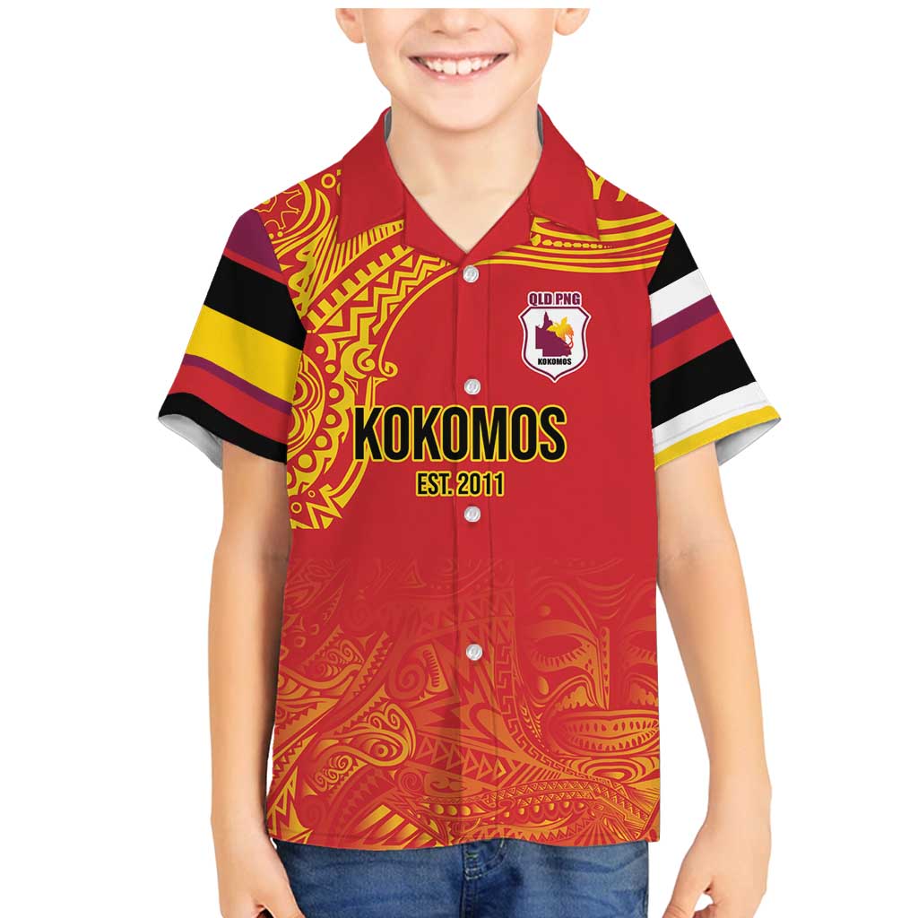 Queensland Papua New Guinea Custom Family Matching Mermaid Dress and Hawaiian Shirt All Red Pacific PNG Tribal Style LT9 Son's Shirt Red - Polynesian Pride