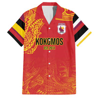 Queensland Papua New Guinea Custom Family Matching Off The Shoulder Long Sleeve Dress and Hawaiian Shirt All Red Pacific PNG Tribal Style