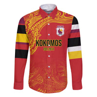 Queensland Papua New Guinea Custom Family Matching Off The Shoulder Long Sleeve Dress and Hawaiian Shirt All Red Pacific PNG Tribal Style