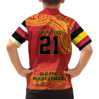 Queensland Papua New Guinea Custom Family Matching Off Shoulder Maxi Dress and Hawaiian Shirt All Red Pacific PNG Tribal Style